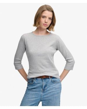 Superdry & Co Athletic Essentials Pointelle Half Sleeve Top - Grey