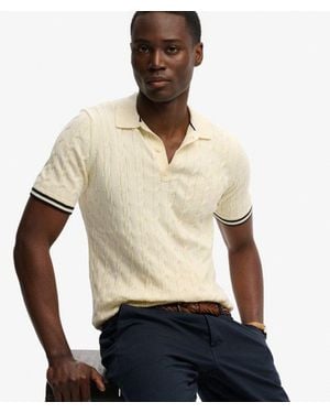 Superdry & Co Knitted Texture Short Sleeve Polo Shirt - Natural