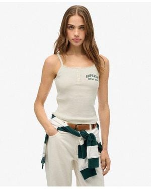 Superdry Athletic Essentials Camitop Met Knopen En Print - Wit