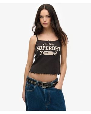 Superdry Athletic Essentials Graphic Pointelle Cami Top - Black