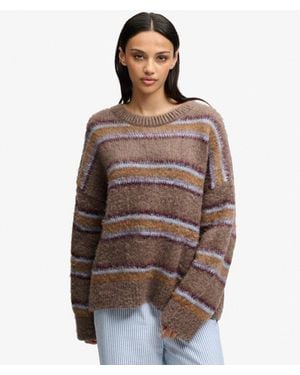 Superdry & Co Slouchy Brushed Stripe Knit Sweater - Brown