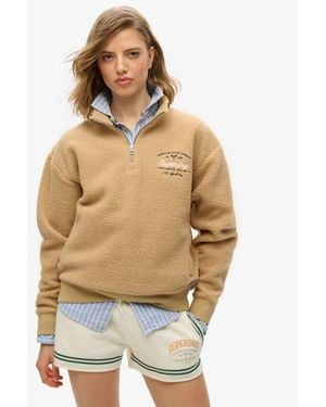 Superdry Country Club Fleece Half Zip Sweatshirt - Natural