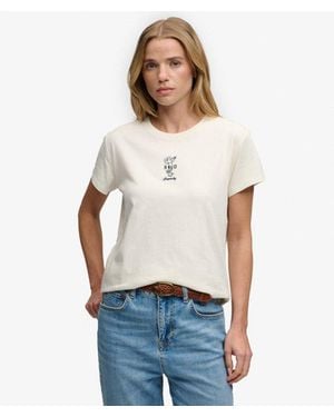 Superdry Femme T-Shirt Nautical Motif Heritage Coupe Ajustée Taille - Blanc