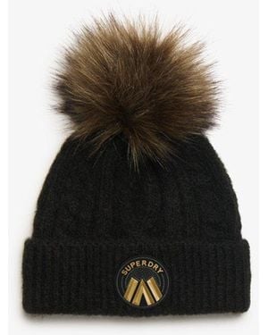 Superdry Cable Luxe Knit Beanie Hat - Black