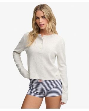 Superdry & Co Athletic Essential Waffle Button Long Sleeve Top - White