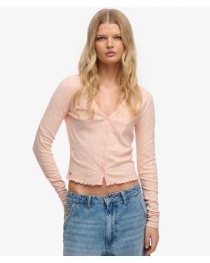 Superdry & Co Athletic Essential Pointelle Cardigan - Blue