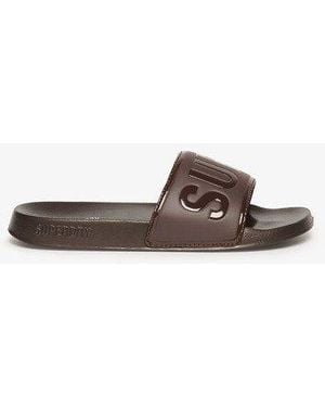 Superdry & Co Embossed Logo Core Pool Sliders - Brown