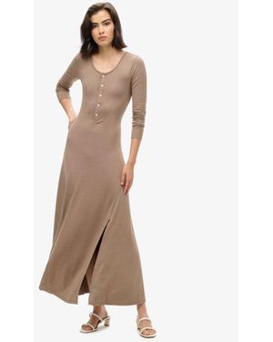 Superdry Half Button Midi Dress - Natural