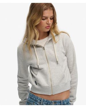 Superdry & Co Essential Logo Cropped Zip Hoodie - Grey