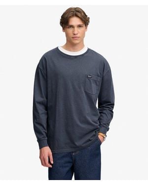 Superdry Homme T-Shirt À Manches Longues Avec Poche Taille - Bleu