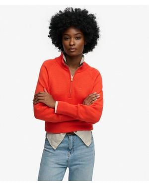 Superdry Classic Cotton Knit Half Zip Jumper - Red