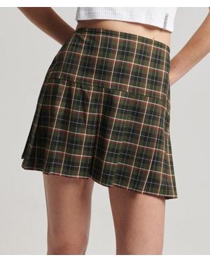 Superdry Vintage Tweed Pleat Mini Skirt - Green