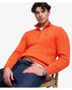 Superdry Preppy Cotton Cable Half Zip Jumper - Orange