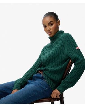 Superdry Slouchy Cable Roll Neck Sweater - Green