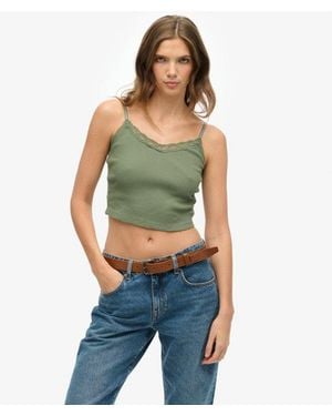 Superdry & Co Athletic Essentials Lace Trim Cropped Cami Top - Green