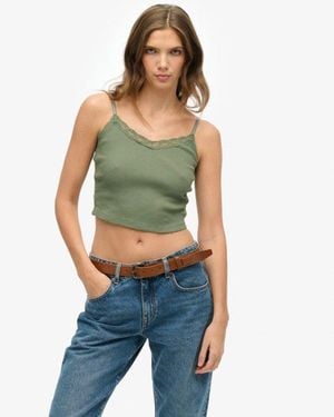 Superdry & Co Athletic Essentials Lace Trim Cropped Cami Top - Green