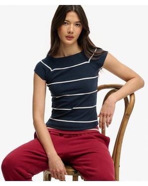Superdry Athletic Off Shoulder Pattern Top - Blue