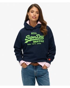 Superdry & Co Vintage Logo Neon Relaxed Hoodie - Blue