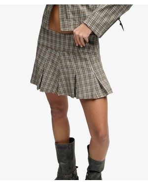 Superdry Bench X & Co Bench Logo Pleated Check Mini Skirt - Grey