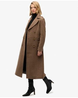 Superdry & Co Double Breasted Wool Blend Coat - Natural