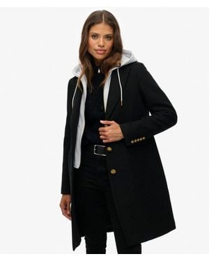 Superdry Femme Manteau En Laine 2 En 1 Taille - Noir