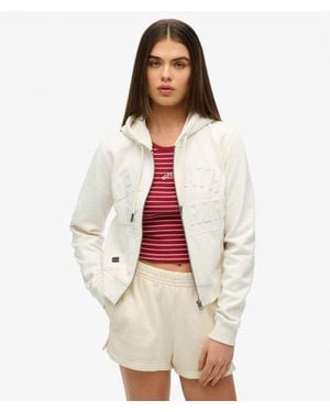 Superdry Athletic Essentials Tonal Cropped Zip Hoodie - White