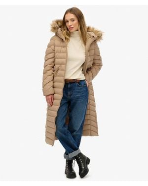 Superdry Fuji Faux Fur Hooded Longline - Blue