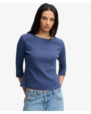 Superdry Athletic Essentials Pointelle Halve Mouw Top - Blauw