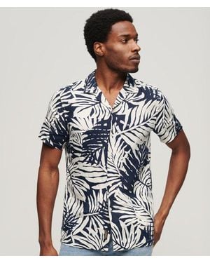 Superdry Open Collar Printed Linen Shirt - Blue