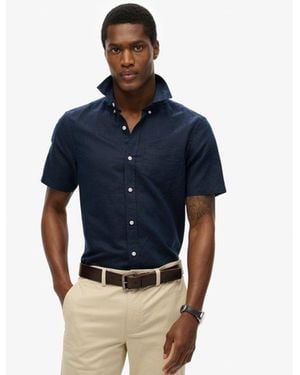 Superdry & Co Cotton Linen Short Sleeve Shirt - Blue