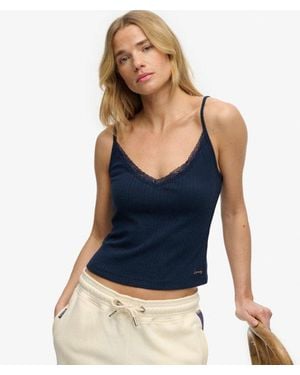 Superdry & Co Athletic Essentials V Neck Pointelle Cami Top - Blue