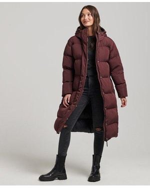 Superdry Hooded Longline Puffer Coat Rich Deep Burgundy - Red