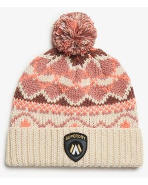 Superdry & Co Fairisle Apres Ski Knitted Beanie Hat - Pink