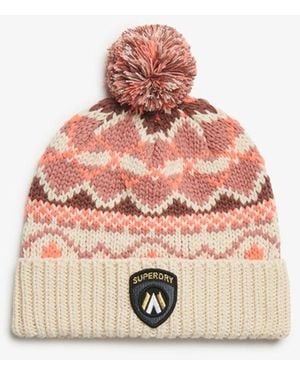 Superdry Fairisle Apres Ski Knitted Beanie Hat - Pink