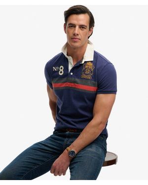 Superdry Double Emblem Jersey Short Sleeve Rugby Polo Top - Blue