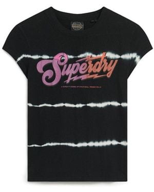 Superdry Graphic Rock Band T-shirt Black / Black Banded Tie Dye - Size: 8