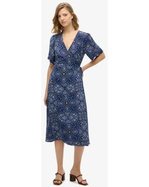 Superdry Printed Wrap Midi Dress - Blue