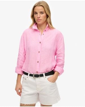 Superdry Casual Linen Boyfriend Shirt - Pink