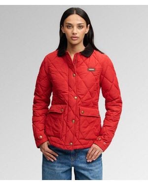 Superdry Femme Veste Doublée À Bordure En Velours Côtelé Taille - Rouge