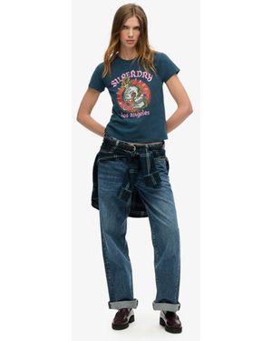 Superdry & Co Tattoo Rhinestone Fitted T-shirt - Blue