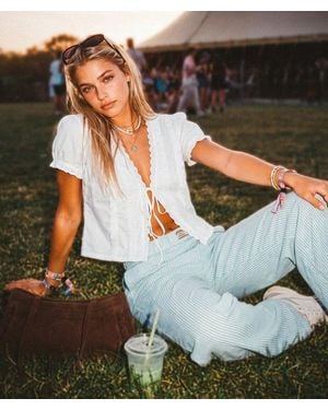 Superdry & Co Lace Trim Tie Blouse - White