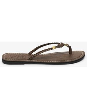 Superdry Faux Leather Braided Flip Flops - Brown
