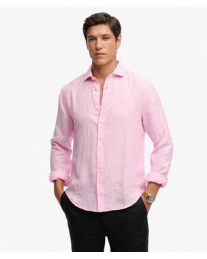 Superdry & Co Riviera Long Sleeve Linen Shirt - Pink
