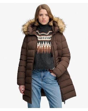 Superdry Fuji Jas Met Capuchon En Imitatiebont - Bruin