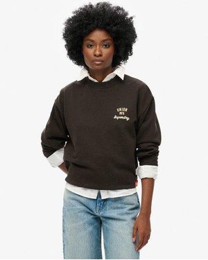 Superdry Femme Pull Ras-Du-Cou Ample Brodé Workwear Taille - Noir