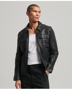 Superdry Fully Lined 70s Leather Jacket - Grey