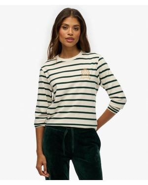 Superdry Country Club Long Sleeve Stripe Top - White