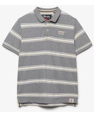 Superdry & Co Vintage Stripe Jersey Polo Shirt - Grey