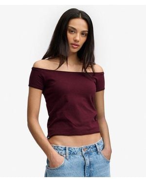 Superdry & Co Bardot Short Sleeve Off Shoulder Top - Red