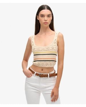 Superdry & Co Lace-up Crochet Cropped Vest Top - Natural